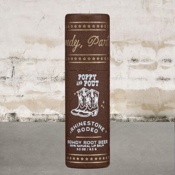 Poppy & Pout Rhinestone Rodeo Lip Balm Rowdy Rootbeer NEW - Picture 1 of 2